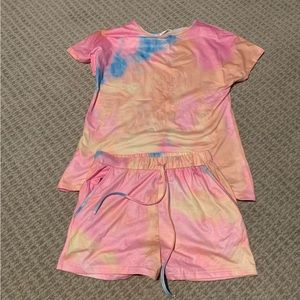 Hocosit women’s tye dye pajamas short sleeve top and shorts set